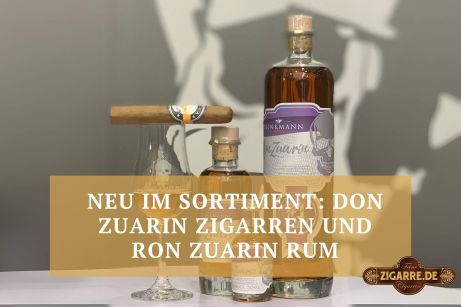 Don Zuarin Zigarren und Ron Zuarin Rum stehen auf einem Tisch